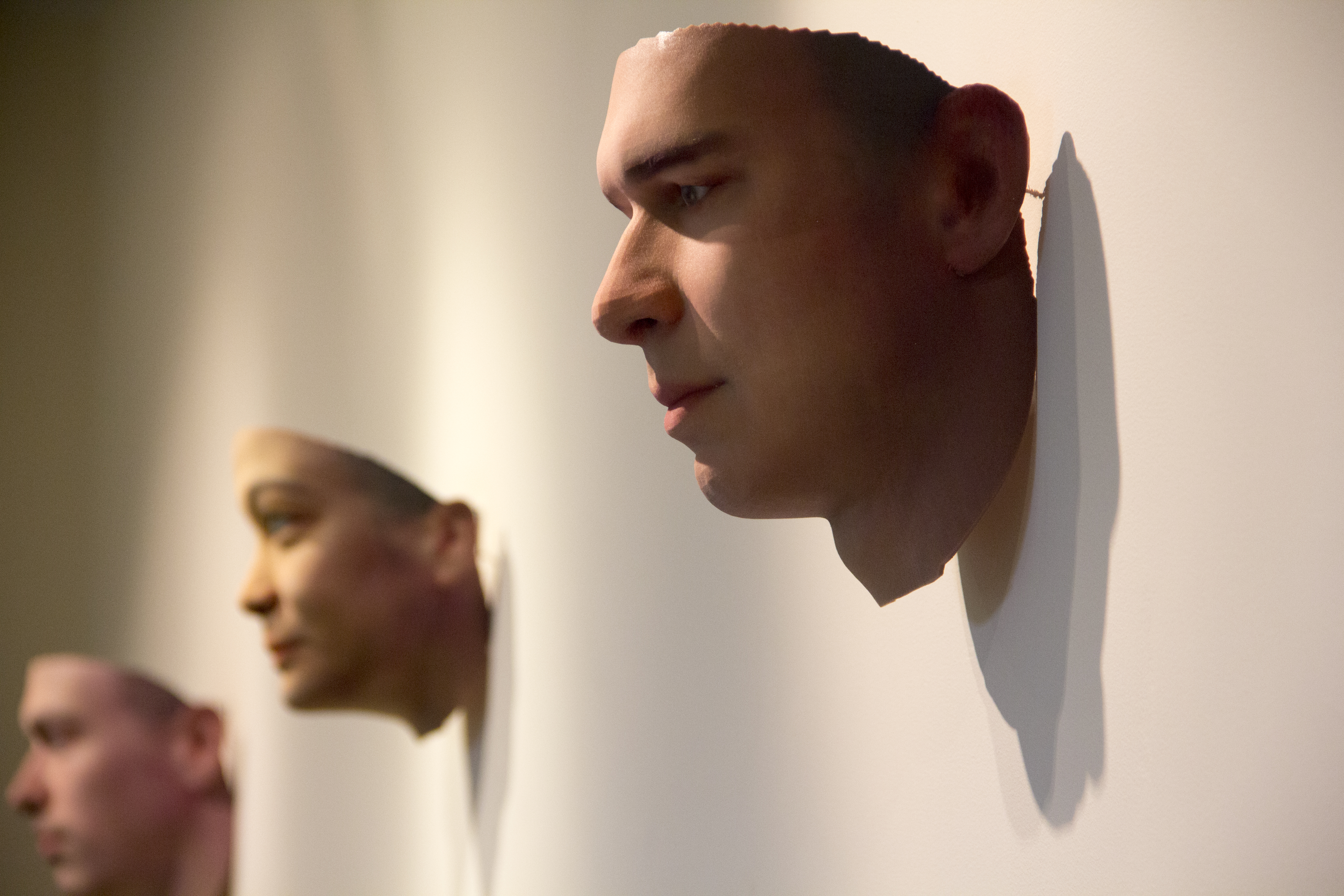 Portrait sculptures and collected material from Heather Dewey-Hagborg's Stranger Visions