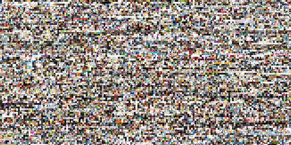 A large collection of image fragments in Kim Asendorf's 100.000.000 Stolen Pixels